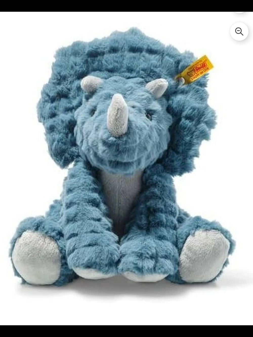 Steiff Blue Triceratops Plush Stuffed Animal - Soft Blue Dino - Picture 1 of 6
